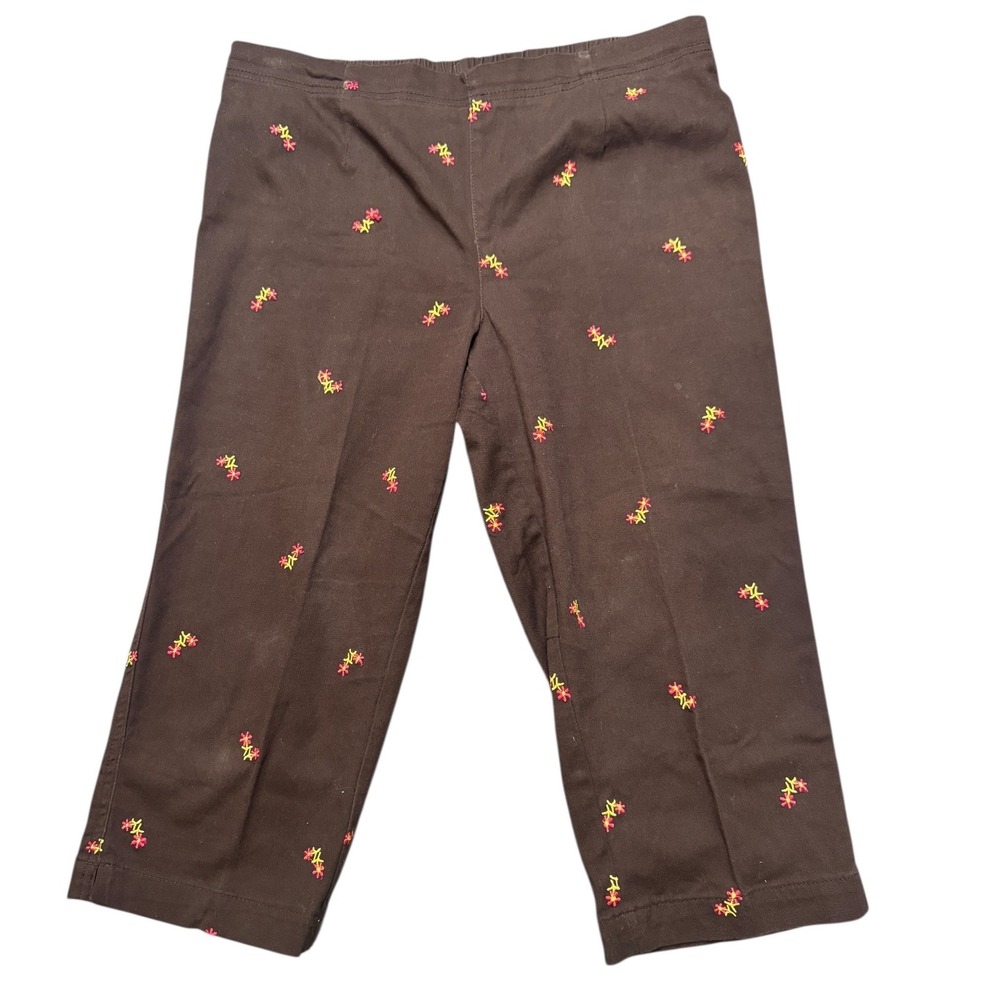 White Stag Womens Brown Embroidered Cropped Pants Size 6 Cotton Spandex Casual
